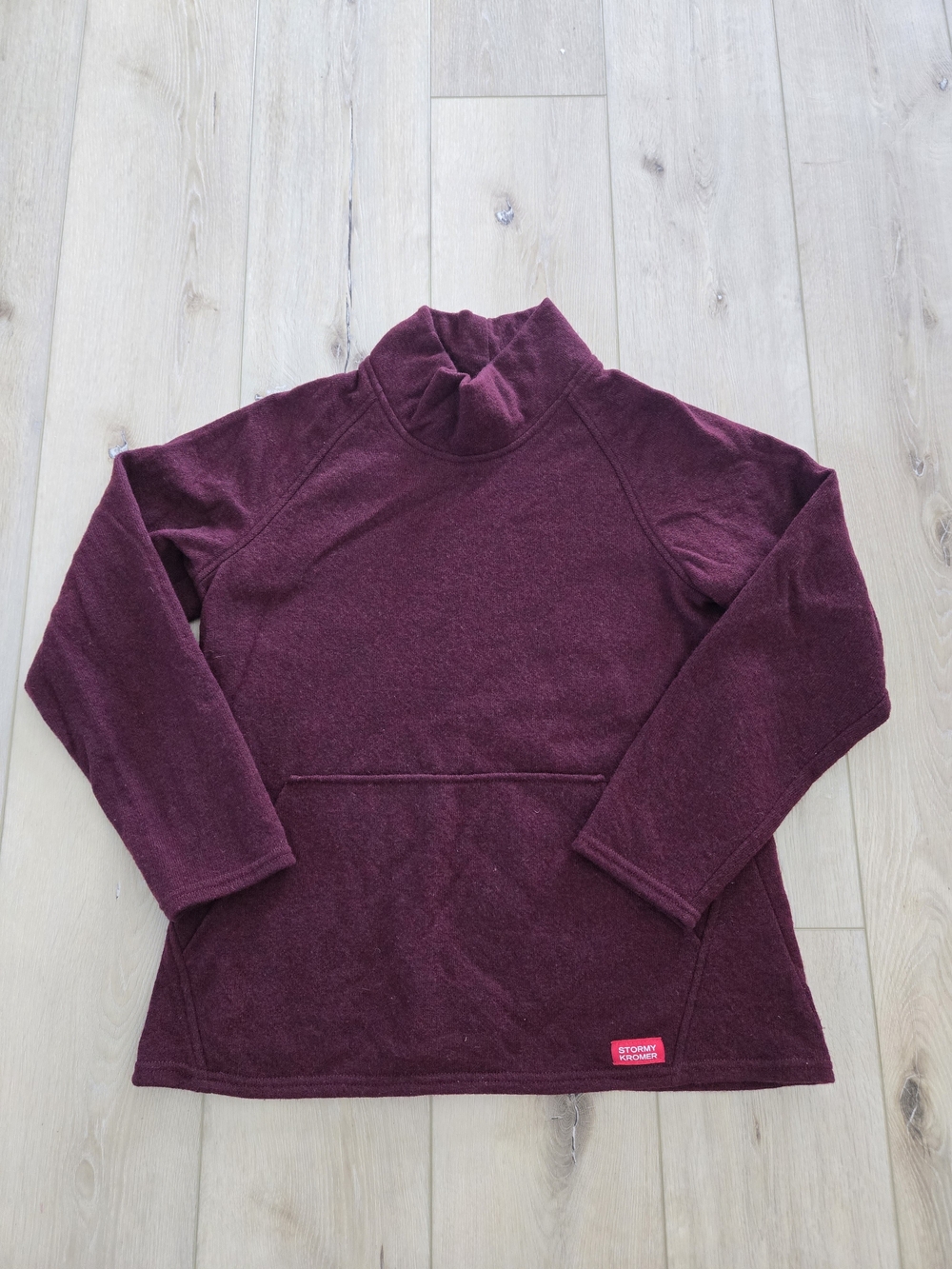 Stormy Kromer Women's Pullover Sweatshirt Burgundy Mock Neck Kangaroo Pocket L